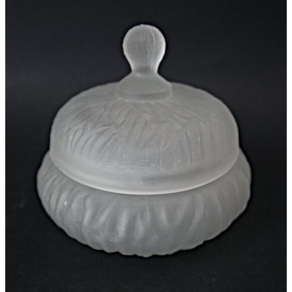 Satin Depression Glass Powder Jar Vintage Art Deco Dresser Jar 1930's - Picture 2 of 4